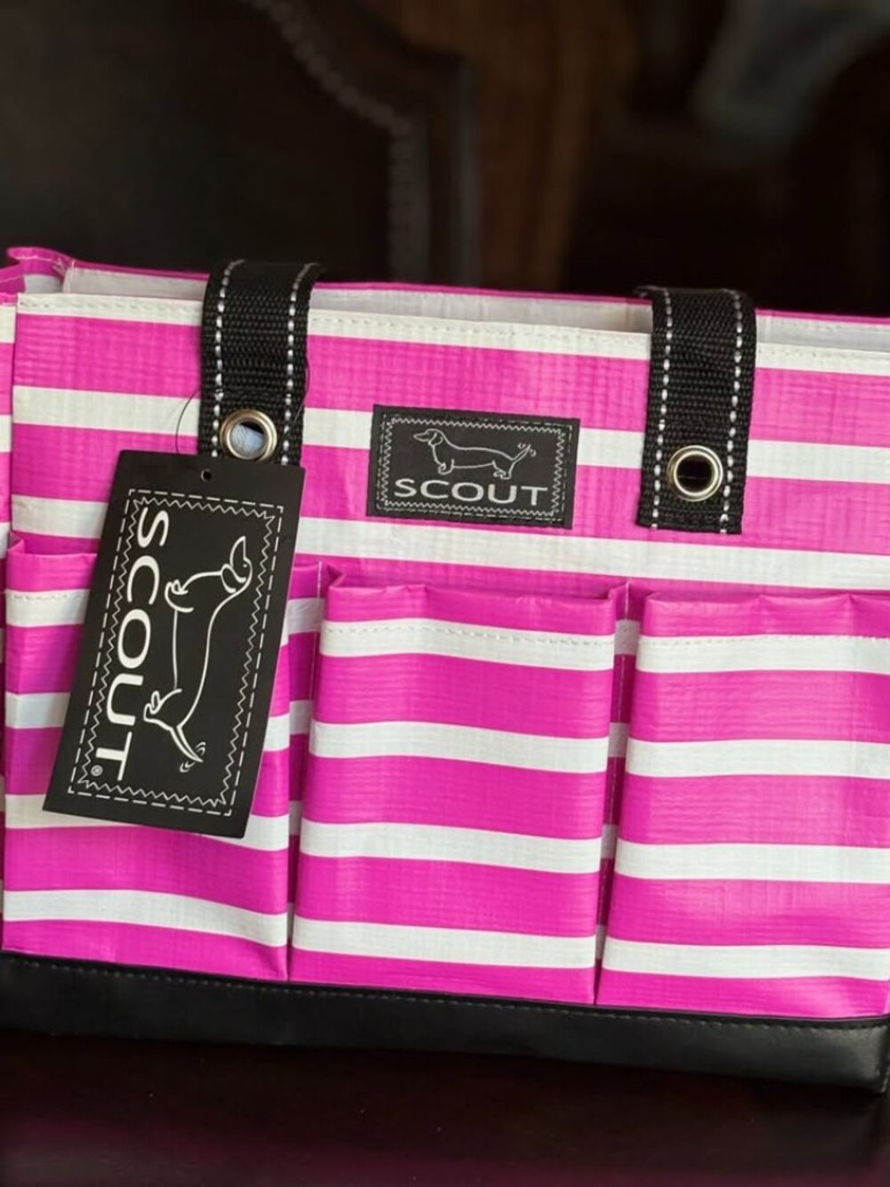 SCOUT Halfpint Multi-Pocket Zip-Top Tote - Pink Stripe